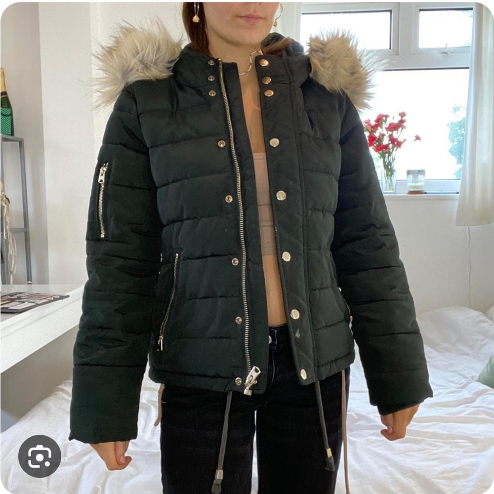 Top Shop Quilted Puffer Jacket - Dark Green